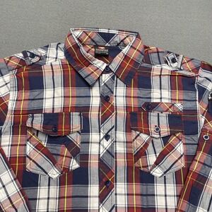 Southpole Shirt Mens Medium‎ Red Blue Plaid Button Up Long Sleeve Casual Western